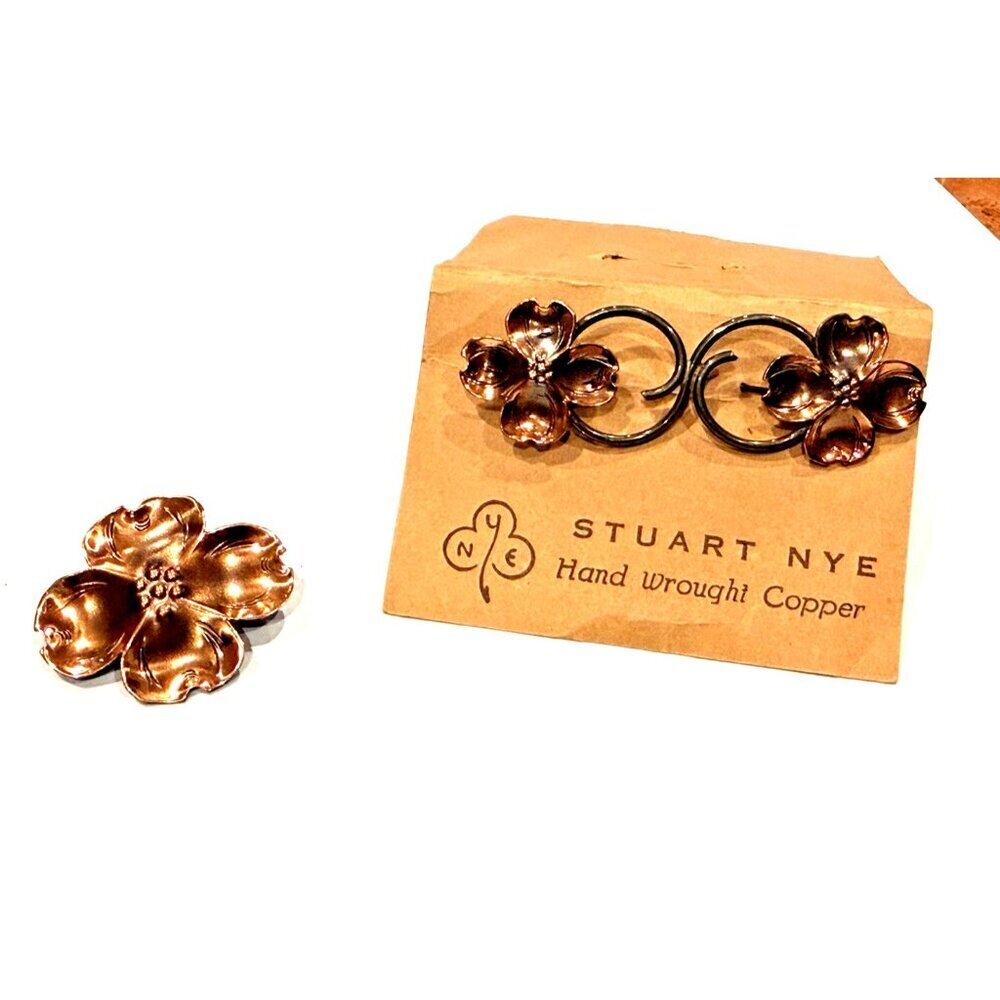 STUART NYE HAND WROUGHT COPPER FLORAL DOGWOOD PIN BROOCHES LOT 2 New - Picture 3 of 10